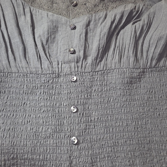 American Eagle Navy Smocked Lace Baby Doll Crop Top Milkmaid Peasant Long Sleeve - Picture 3 of 10